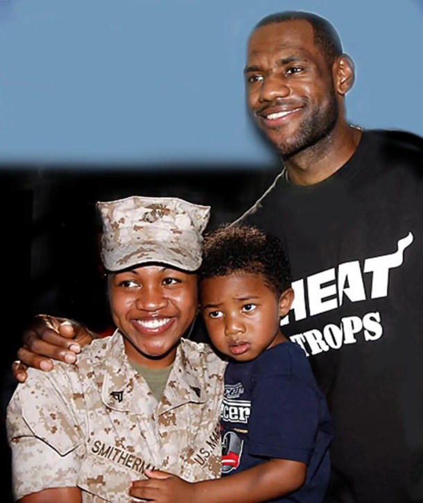 Lebron James with U.s. Marine Lebron James with U.S. Marine