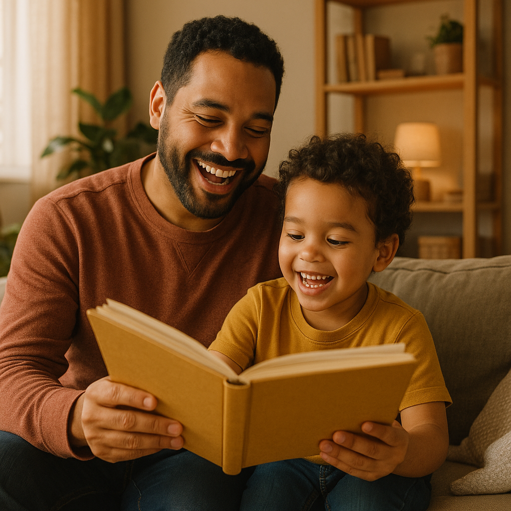 Father and Child Reading a Book → Fatherhood Channel Father and child reading a book